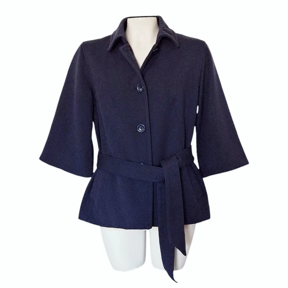 Gap Navy Wool Blend Cropped Coat Winter Warm Business Casual Aline Hip